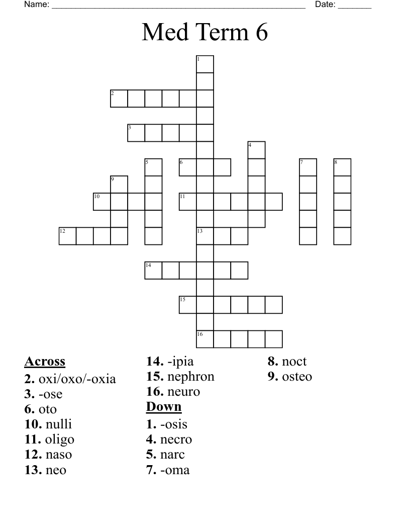 Med Term 6 Crossword