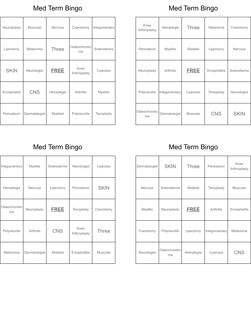 Med Term Bingo