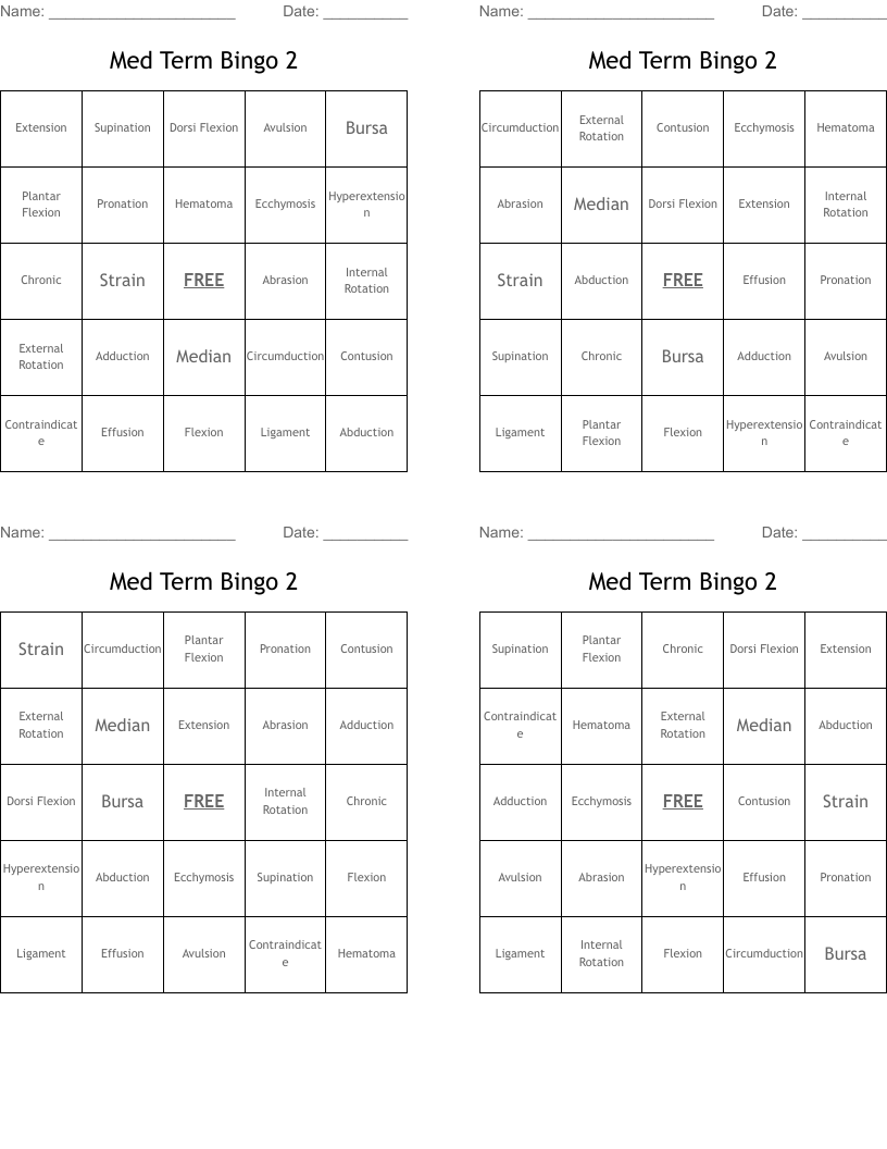 Med Term Bingo 2