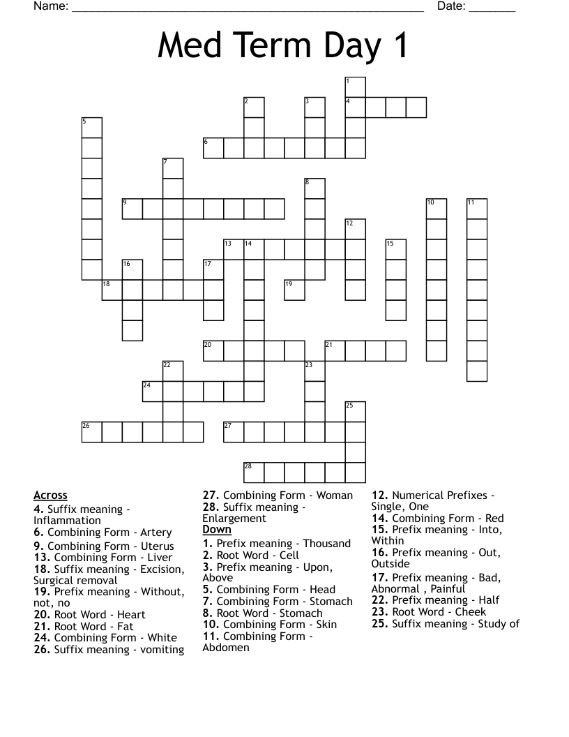 Med Term Day 1 Crossword