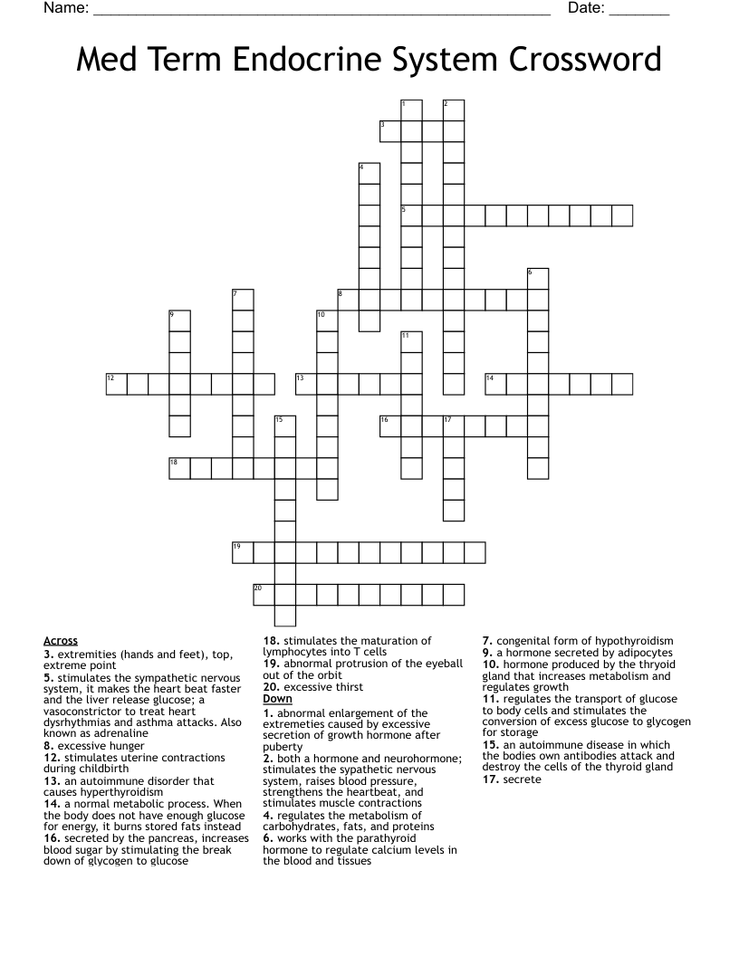 Med Term Endocrine System Crossword
