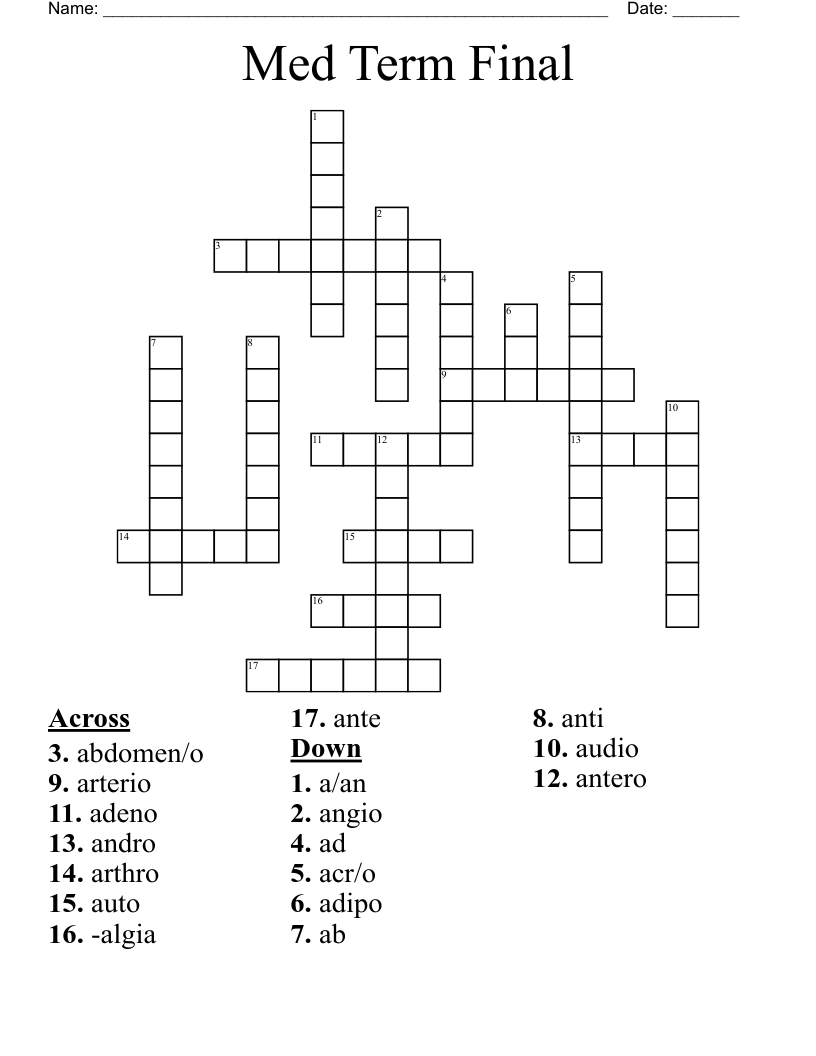 Med Term Final Crossword