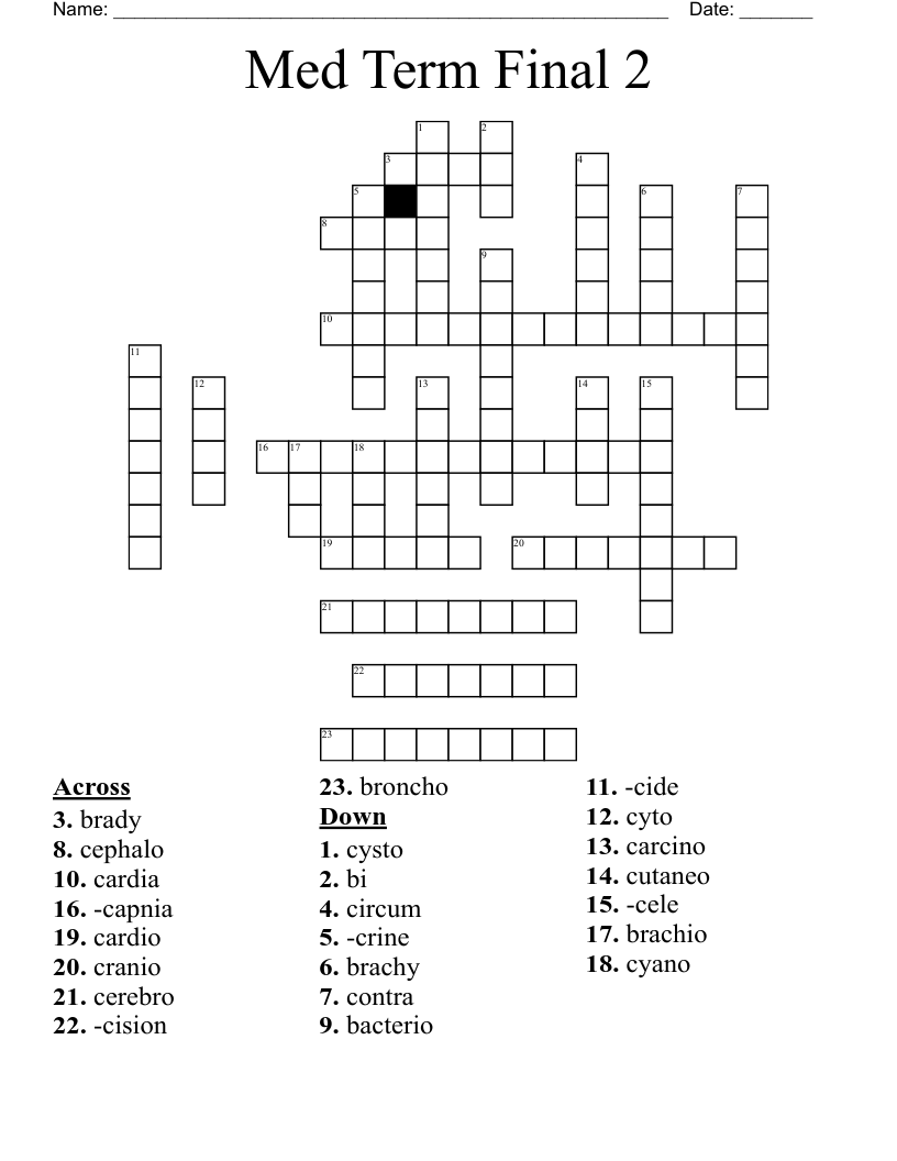 Med Term Final 2 Crossword