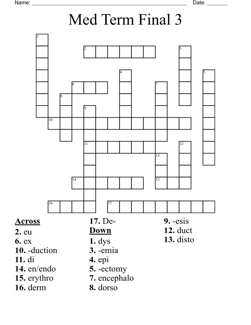 Med Term Final 3 Crossword
