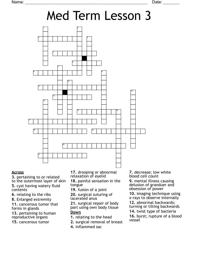 Med Term Lesson 3 Crossword