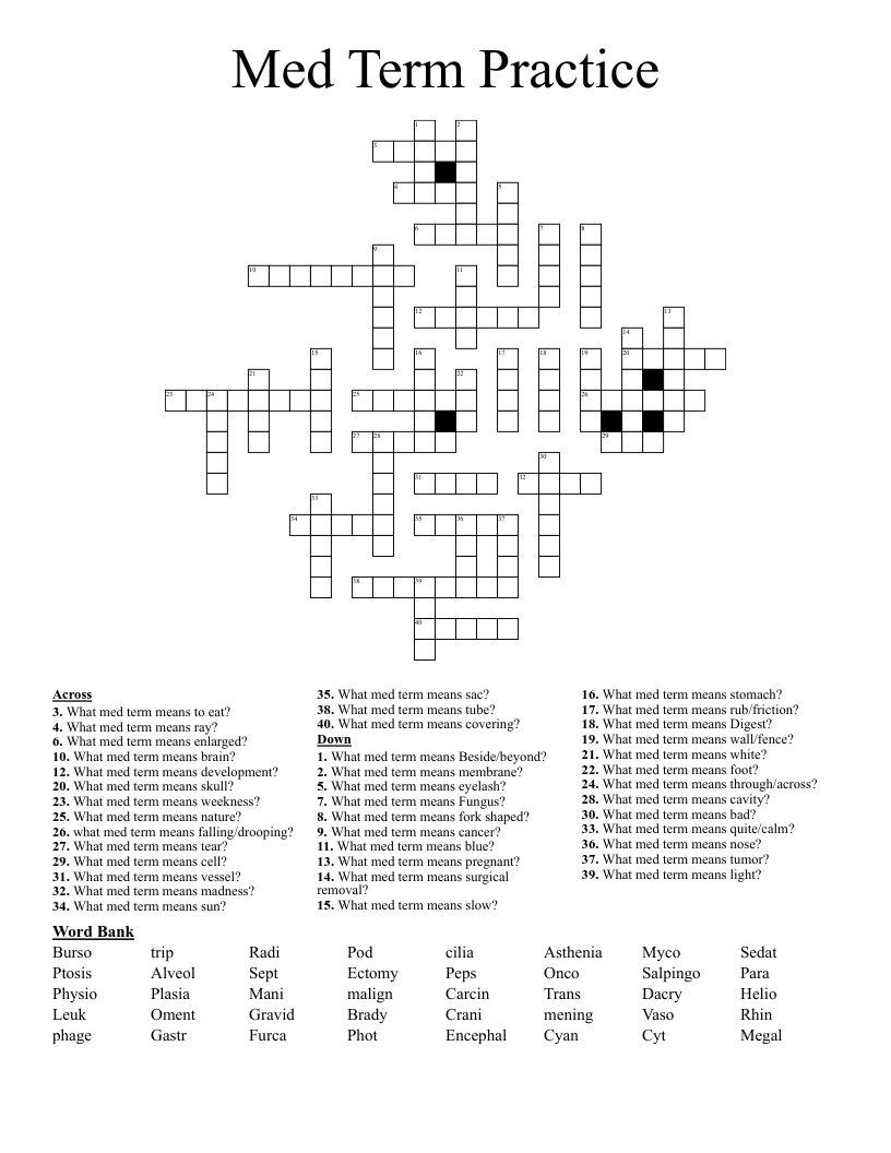 Med Term Practice Crossword