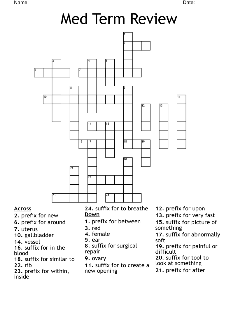 Med Term Review Crossword