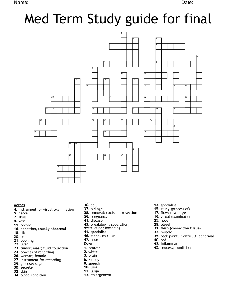 Med Term Study guide for final Crossword
