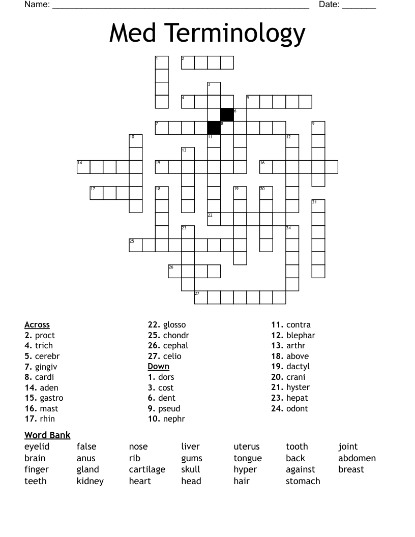 Med Terminology Crossword