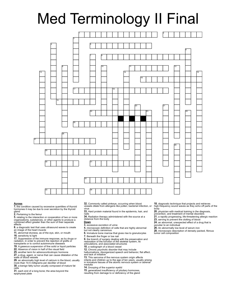 Med Terminology II Final  Crossword