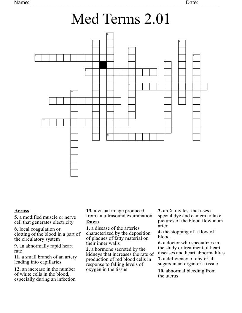 Med Terms 2.01 Crossword