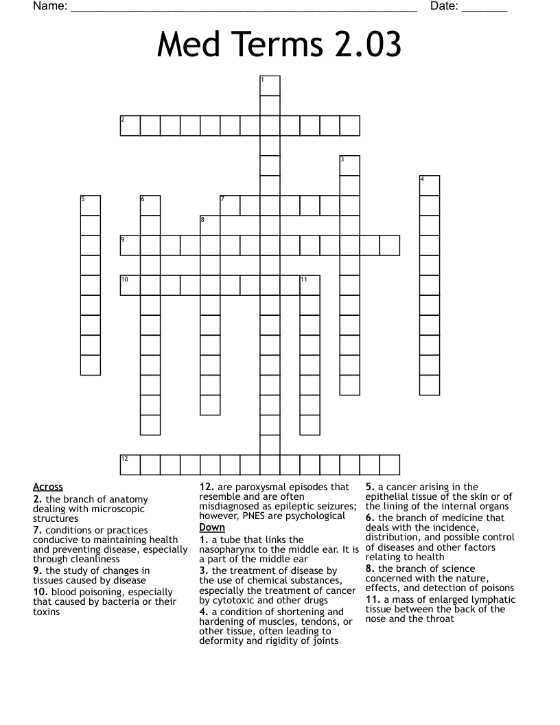 Med Terms 2.03 Crossword
