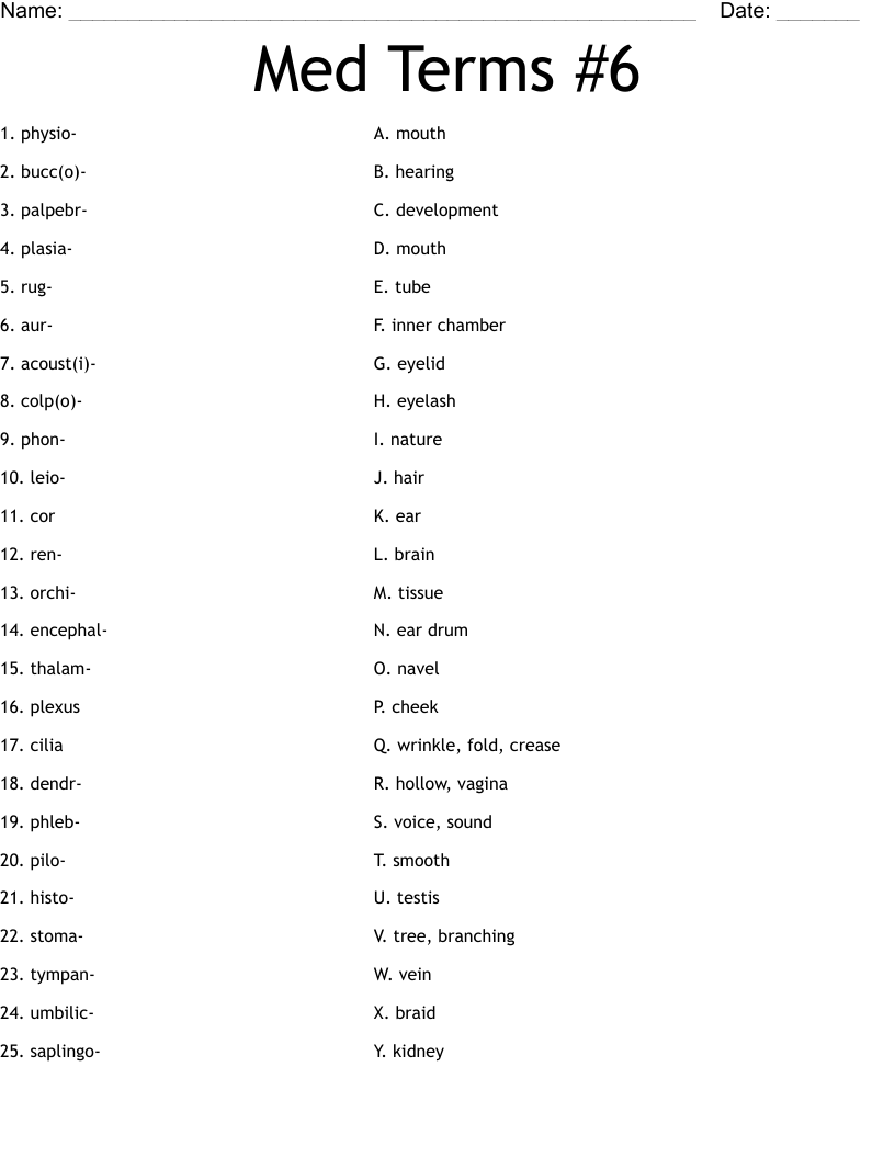 Med Terms #6 Worksheet