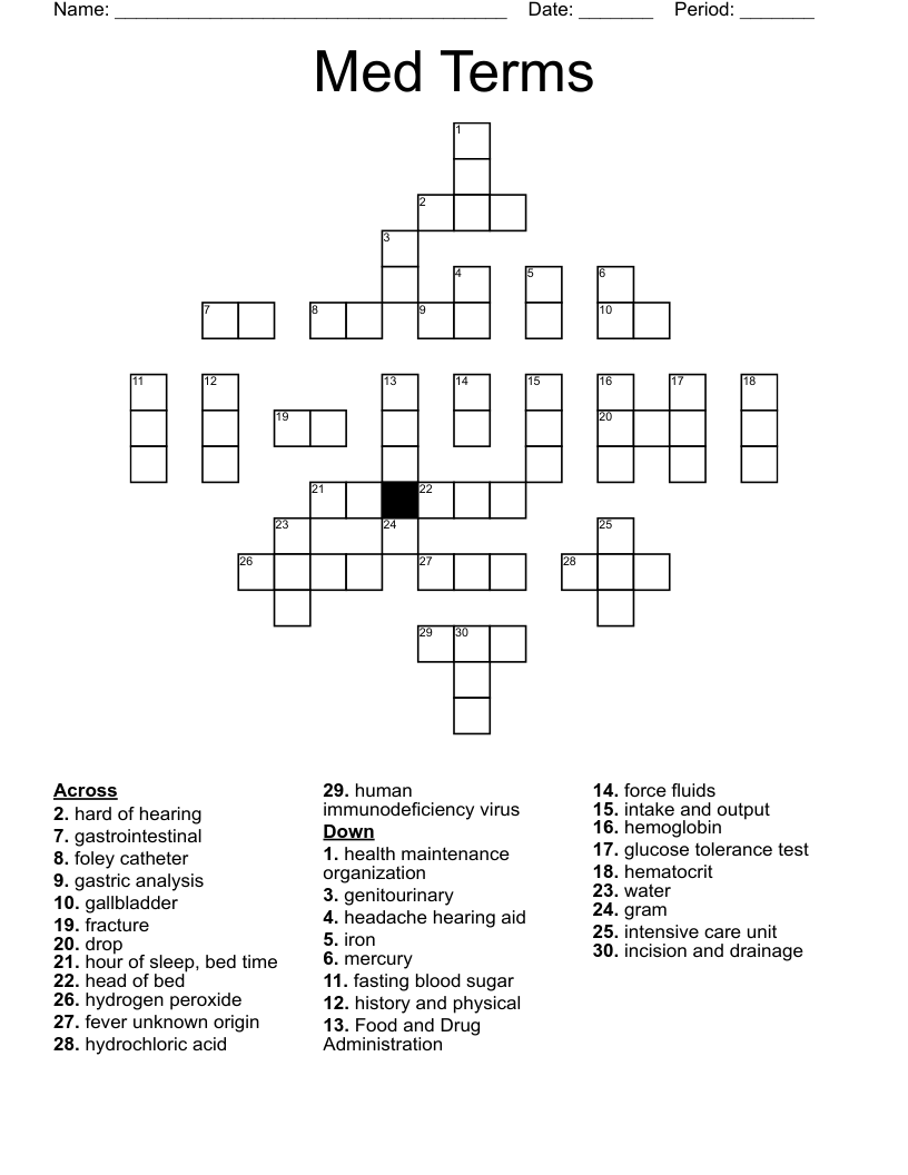 Med Terms Crossword