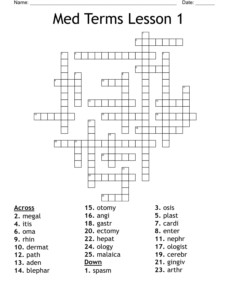 Med Terms Lesson 1 Crossword