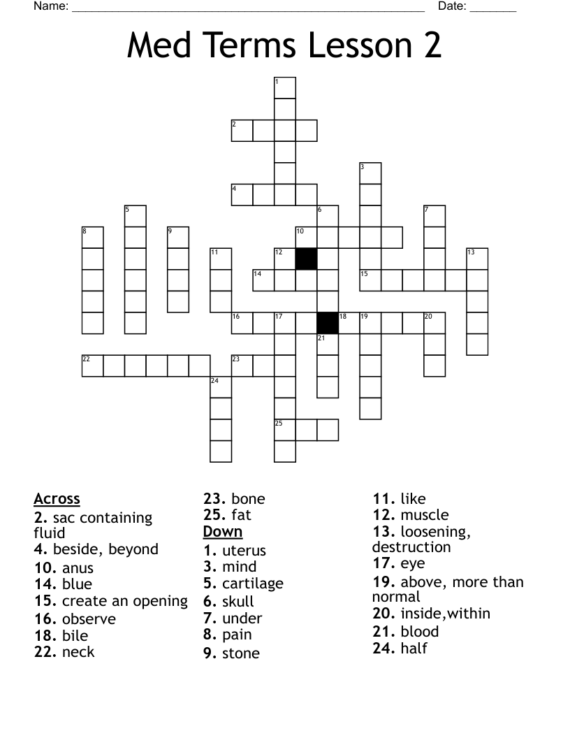Med Terms Lesson 2 Crossword