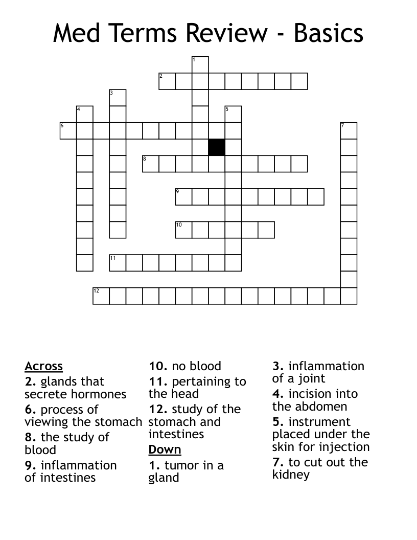 Med Terms Review - Basics Crossword