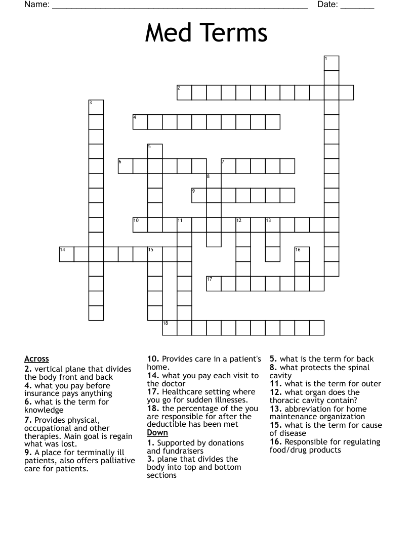 Med Terms  Crossword