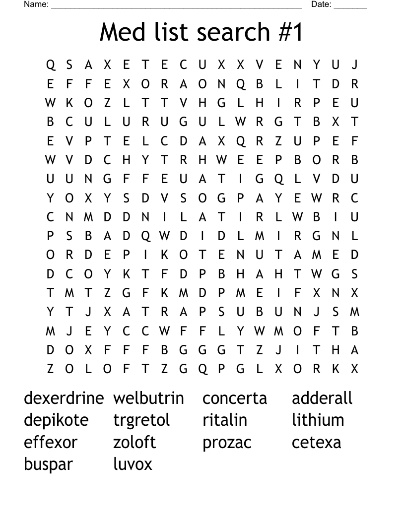 Med  list search #1 Word Search