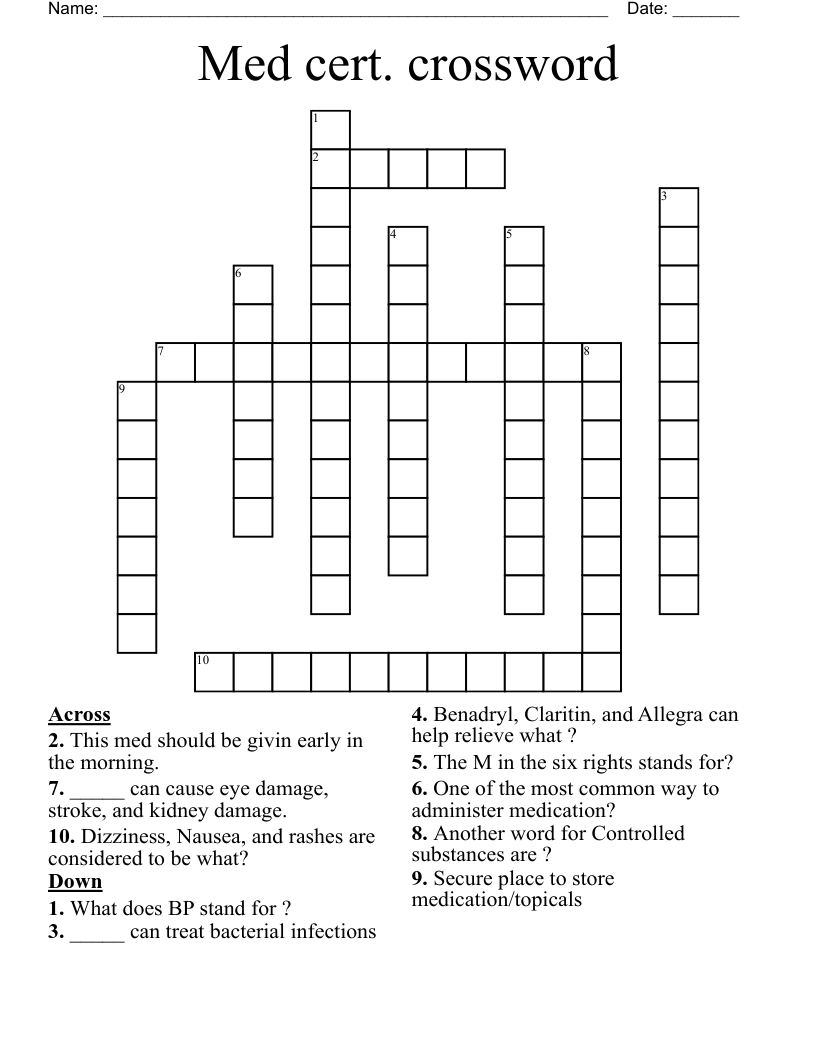 Med cert. crossword 