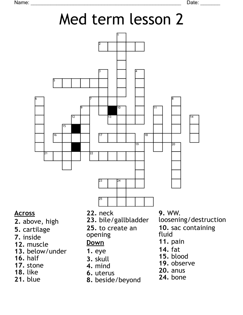 Med term lesson 2 Crossword