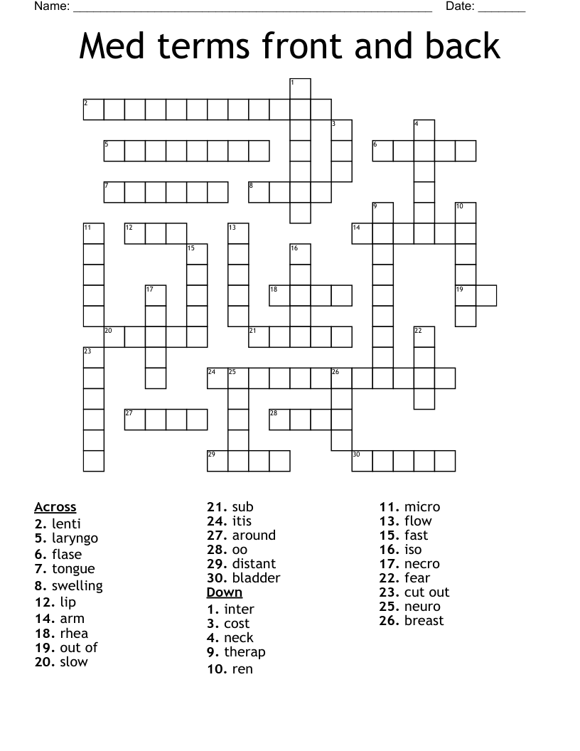 Med terms front and back  Crossword