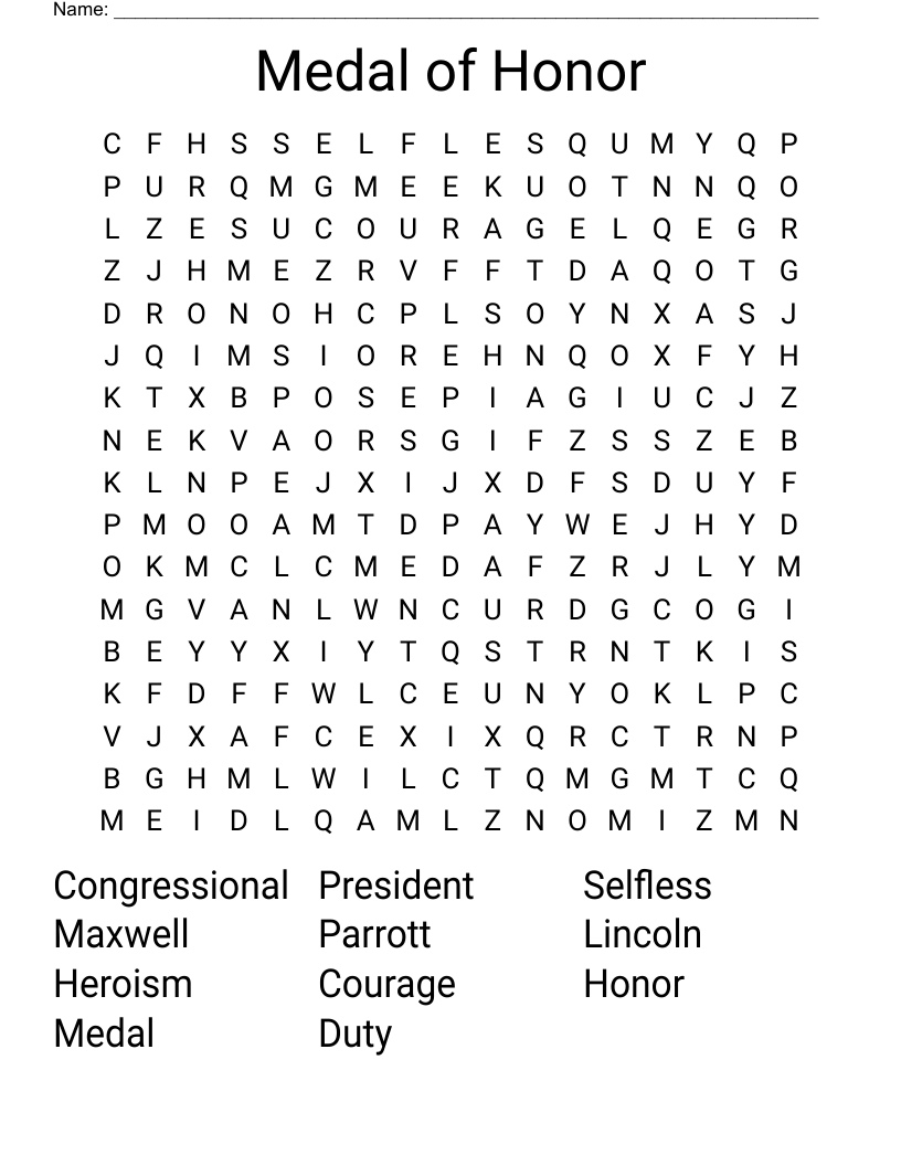 Medal of Honor Word Search