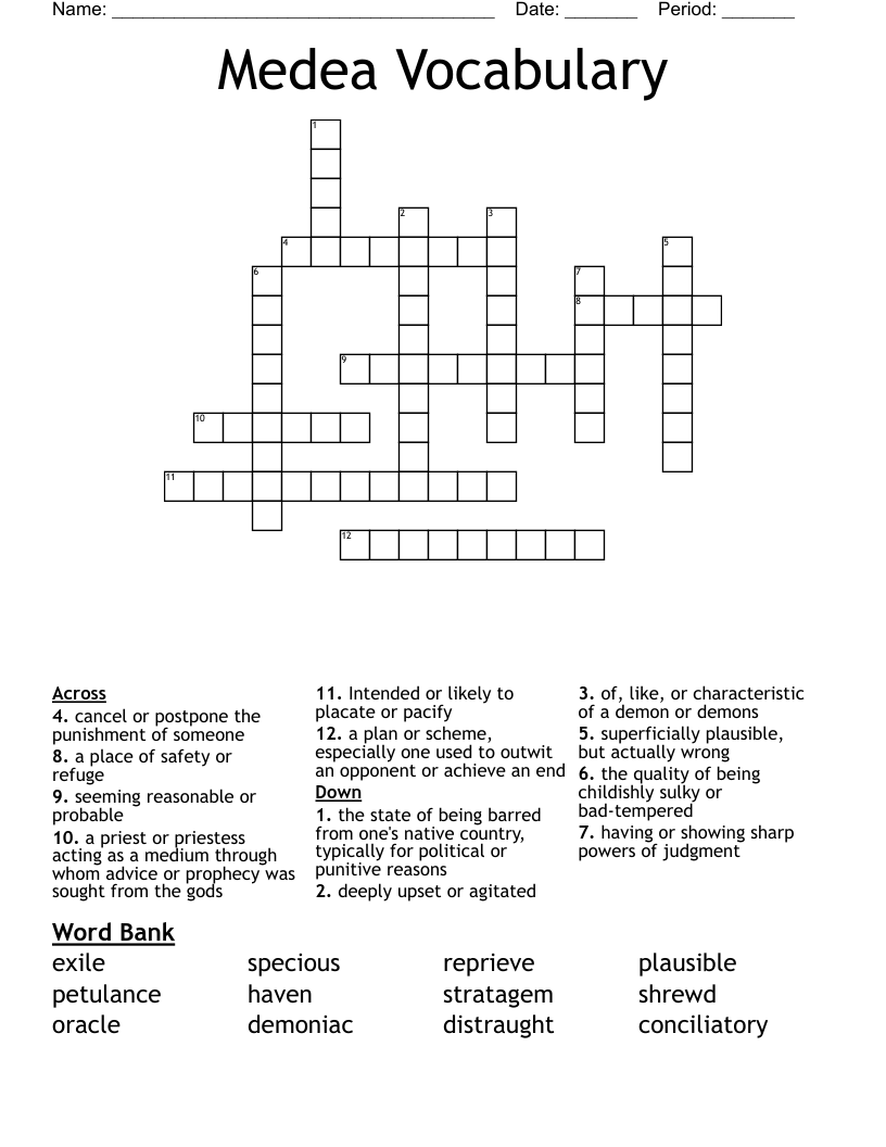 Medea Vocabulary Crossword