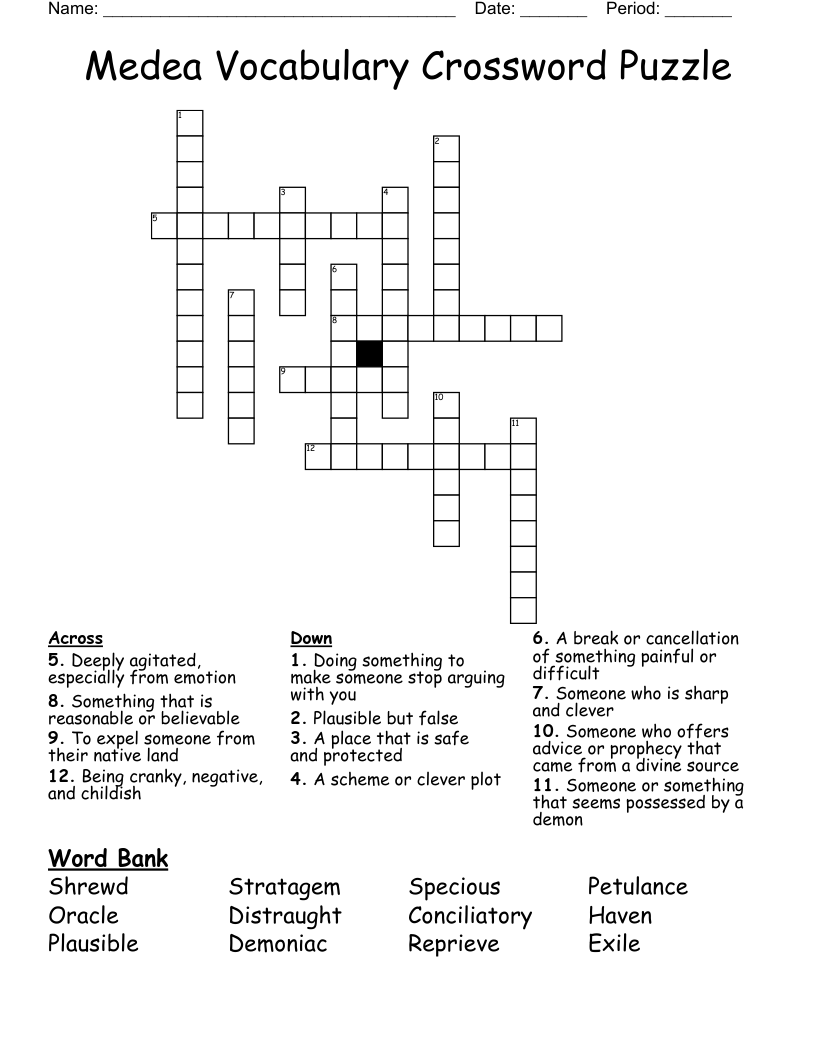 Medea Vocabulary Crossword Puzzle