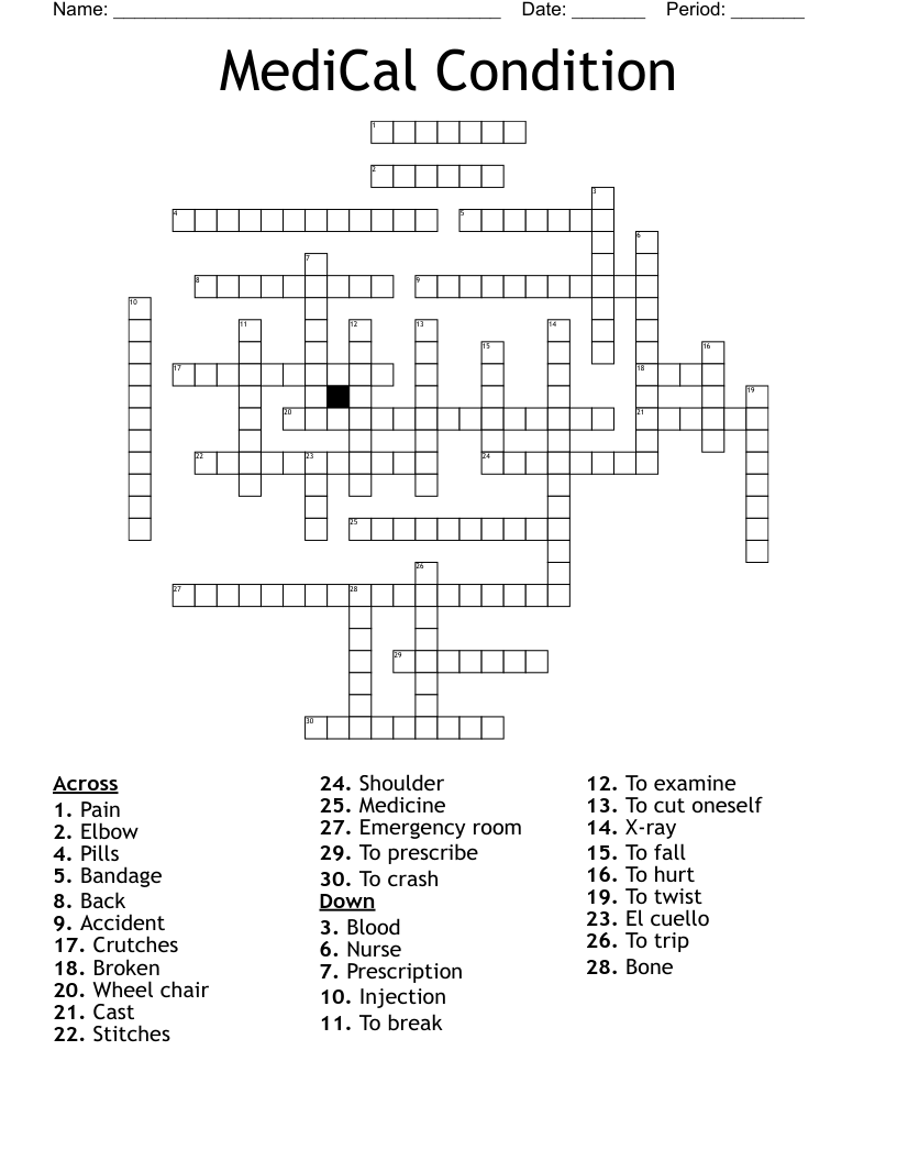 MediCal Condition Crossword