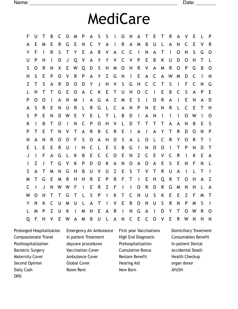 MediCare Word Search