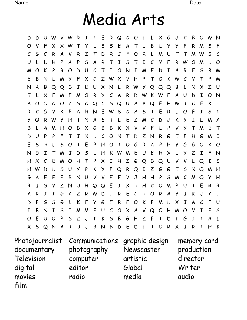 Media Arts Word Search
