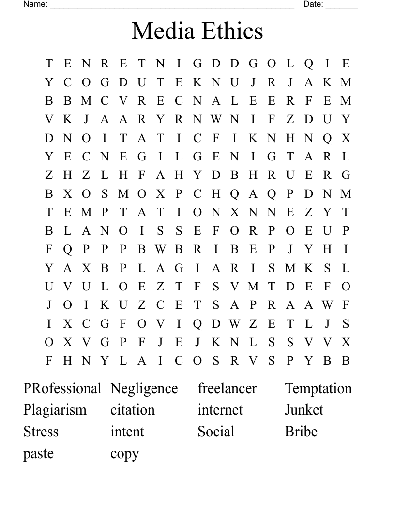 Media Ethics  Word Search