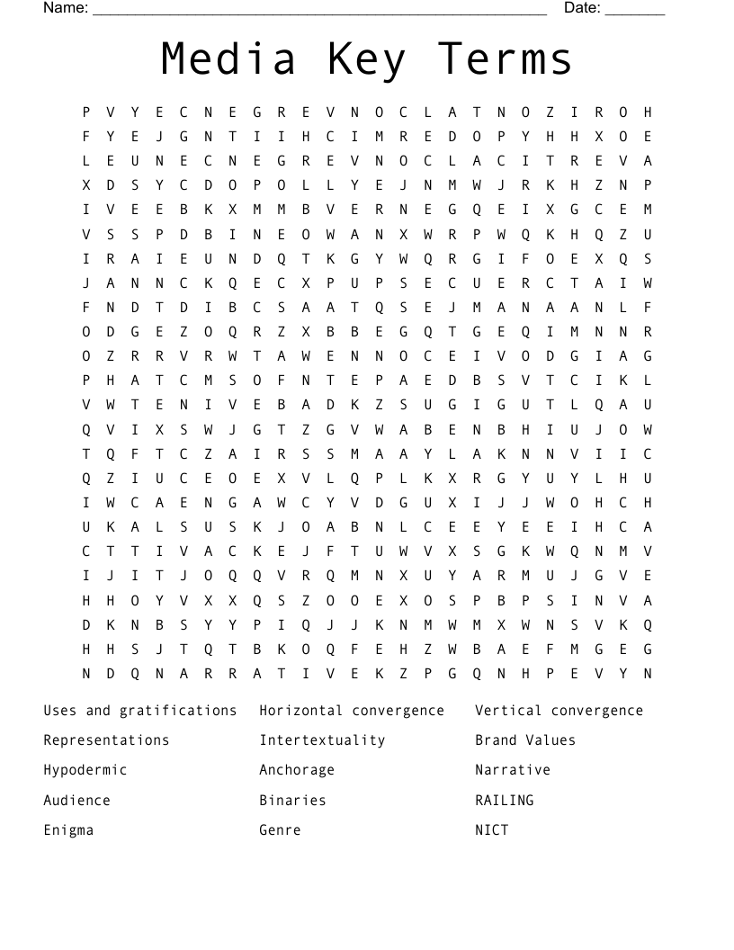Media Key Terms Word Search