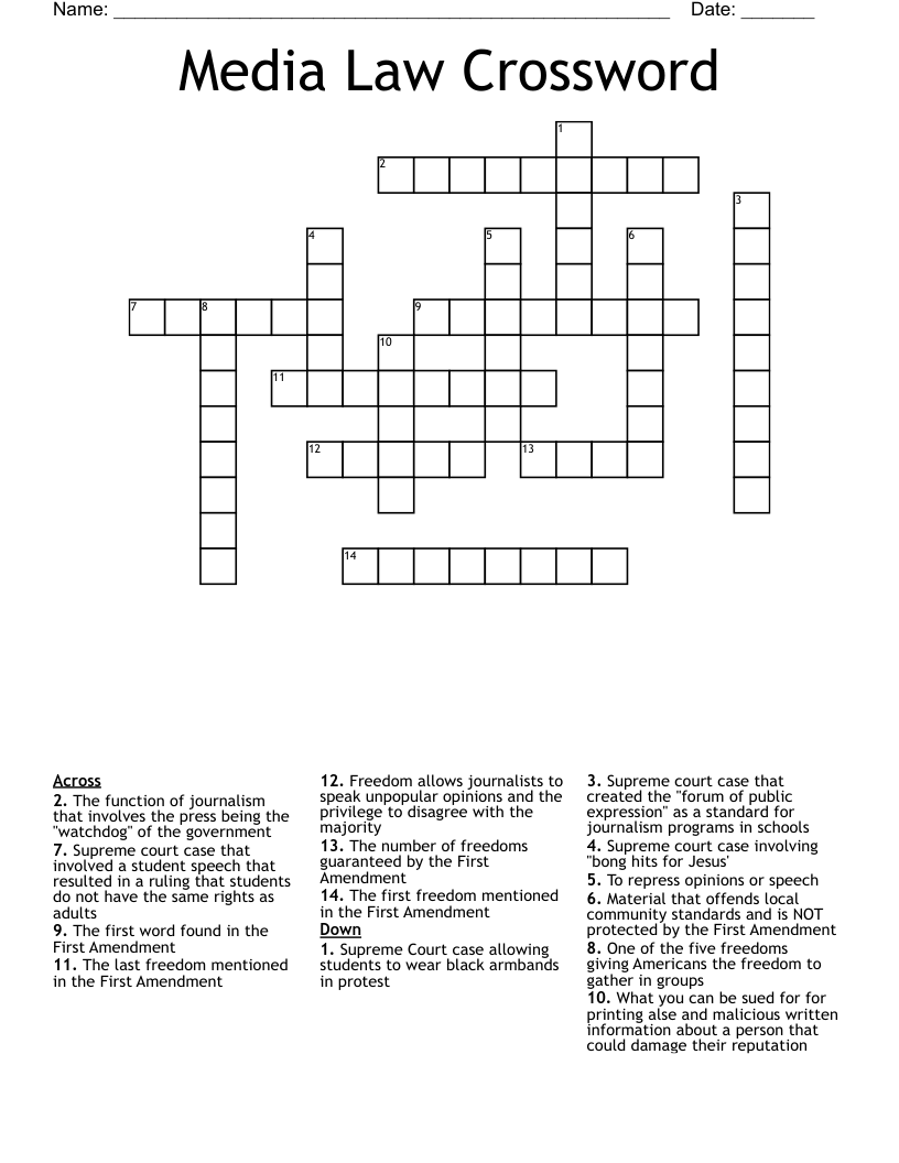 Media Law Crossword