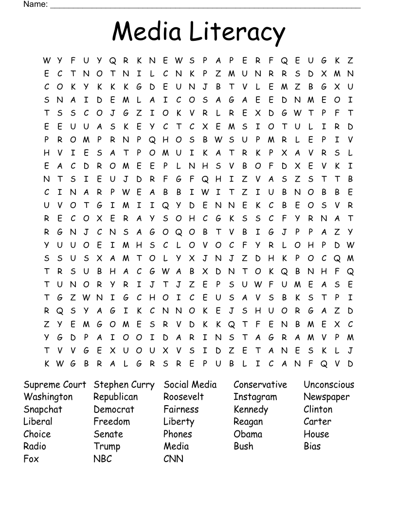 Media Literacy Word Search
