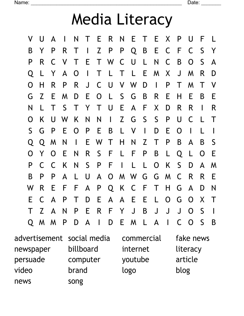 Media Literacy Word Search