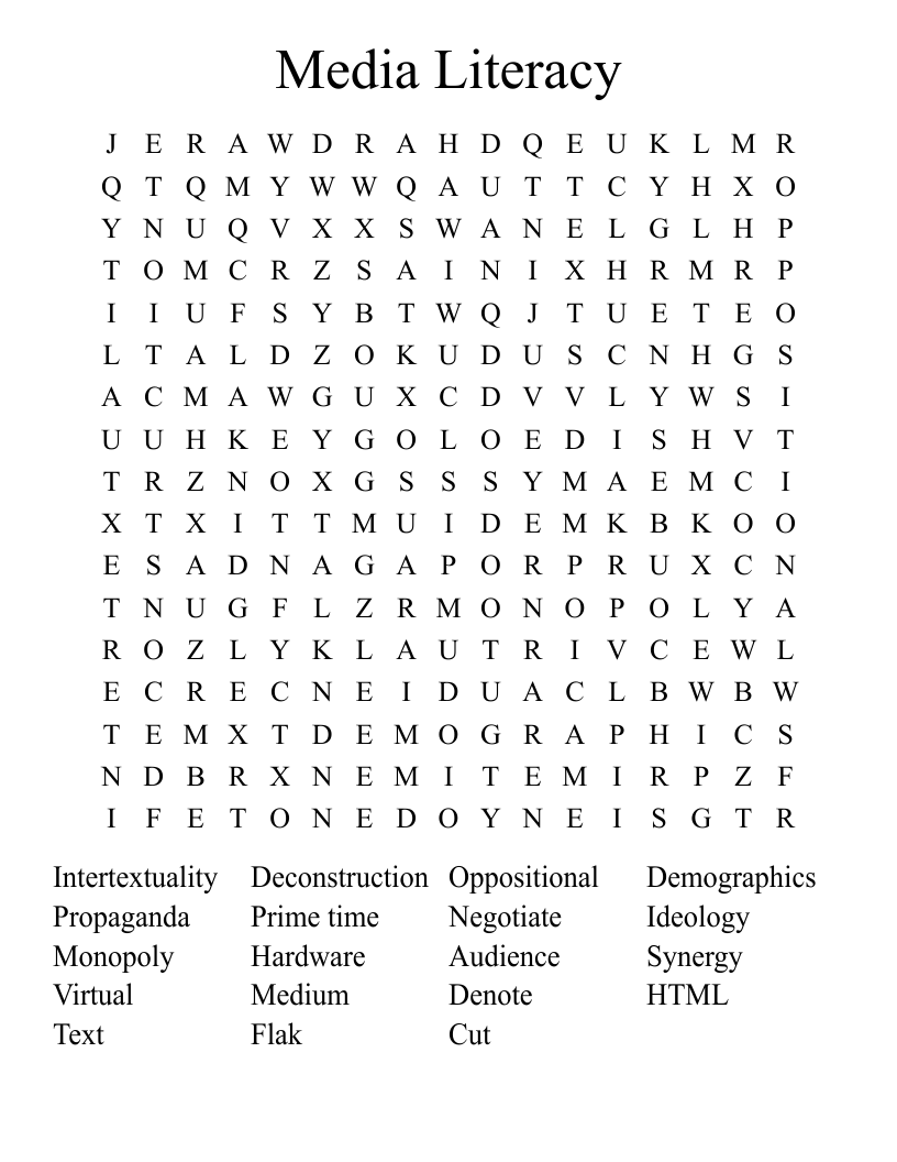 Media Literacy Word Search