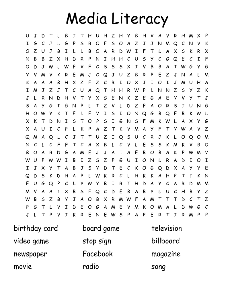 Media Literacy Word Search