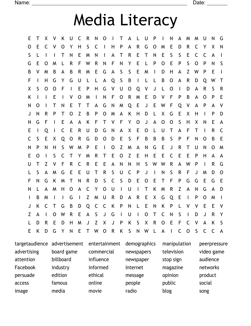 Media Literacy Word Search