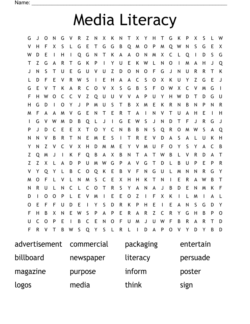 Media Literacy Word Search
