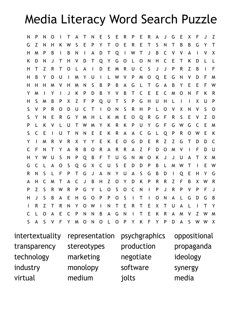 Media Literacy Word Search Puzzle