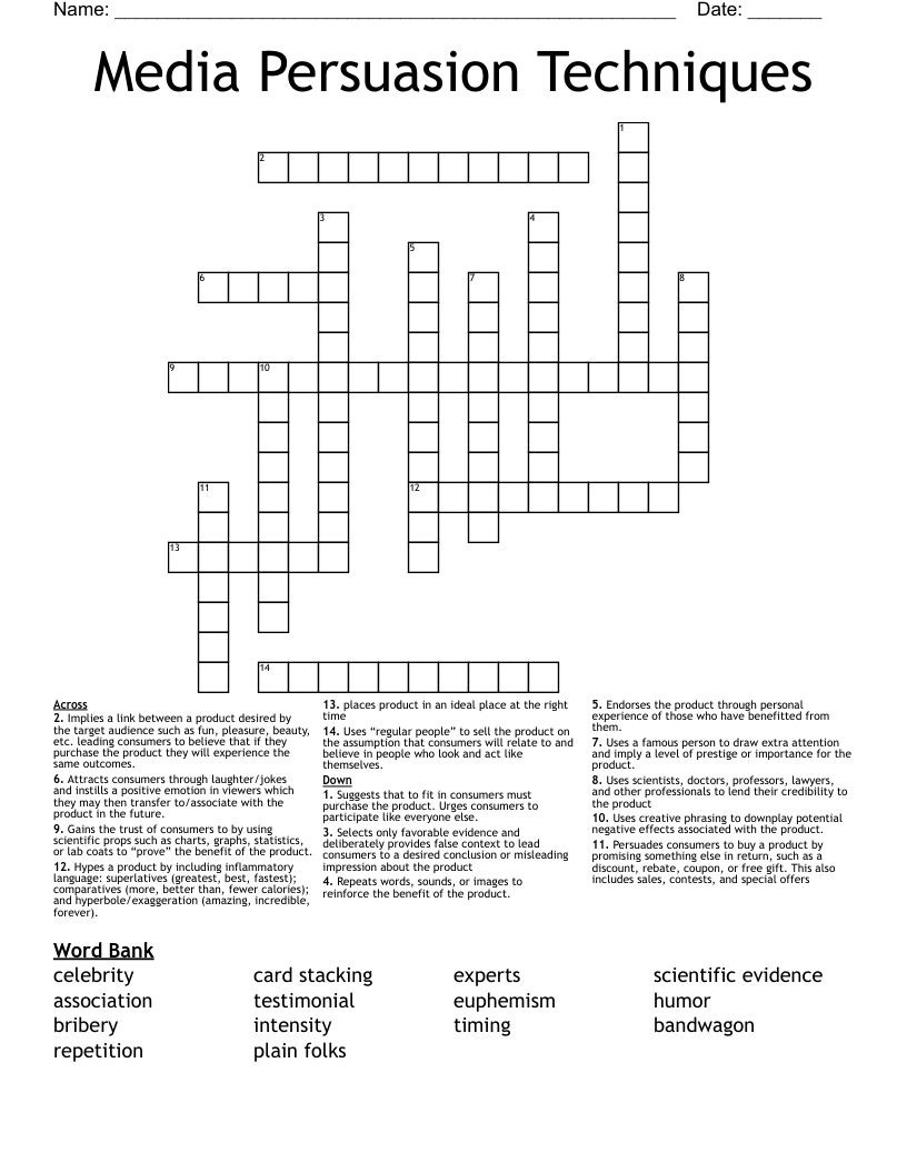 Media Persuasion Techniques Crossword