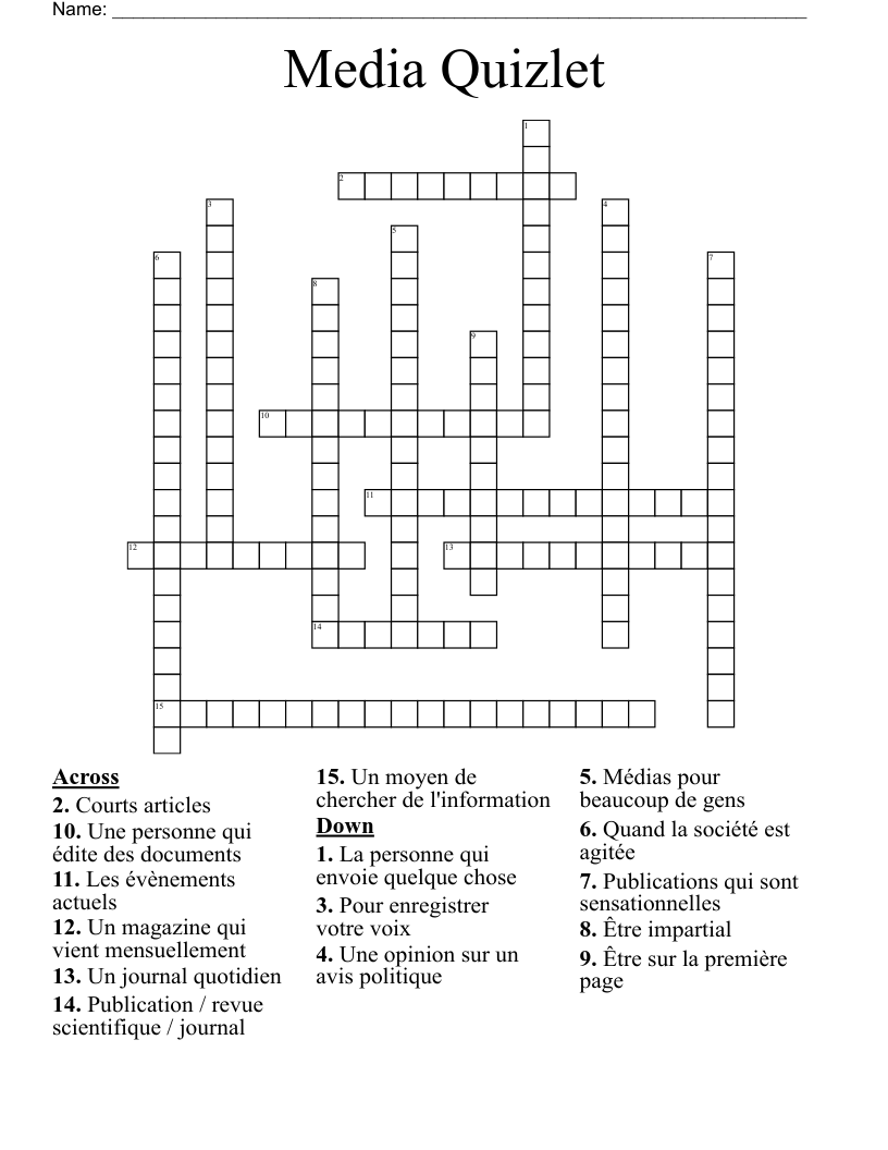 Media Quizlet  Crossword