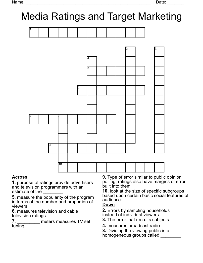 Media Ratings and Target Marketing Crossword