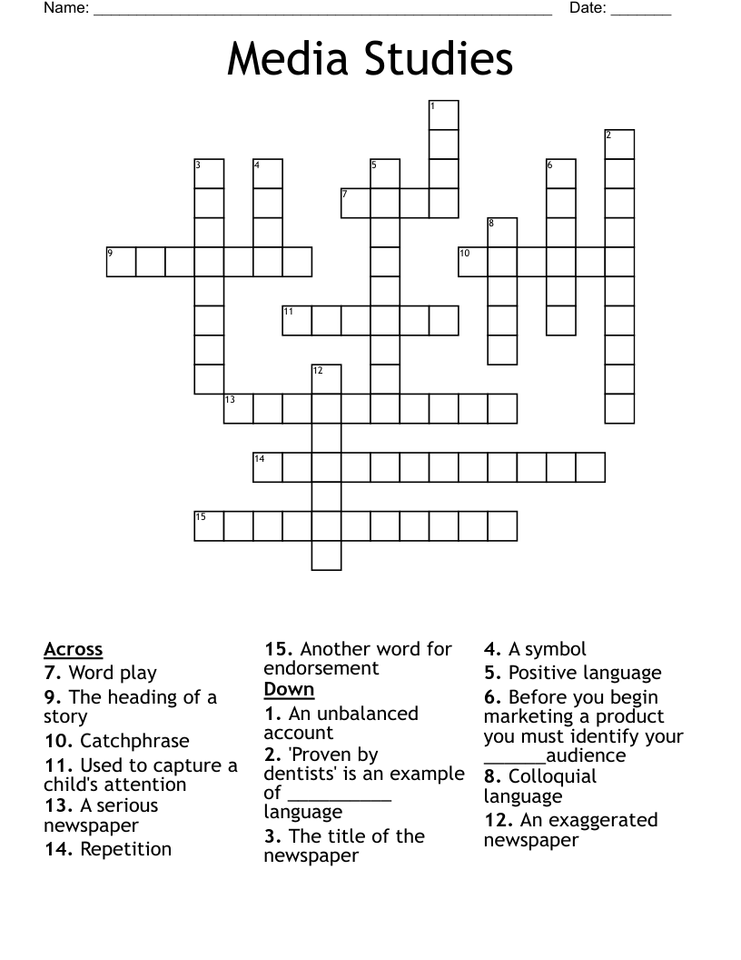 Media Studies Crossword