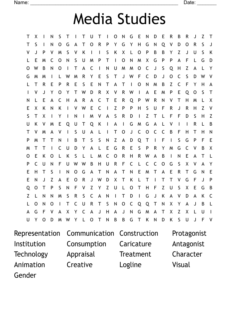 Media Studies Word Search