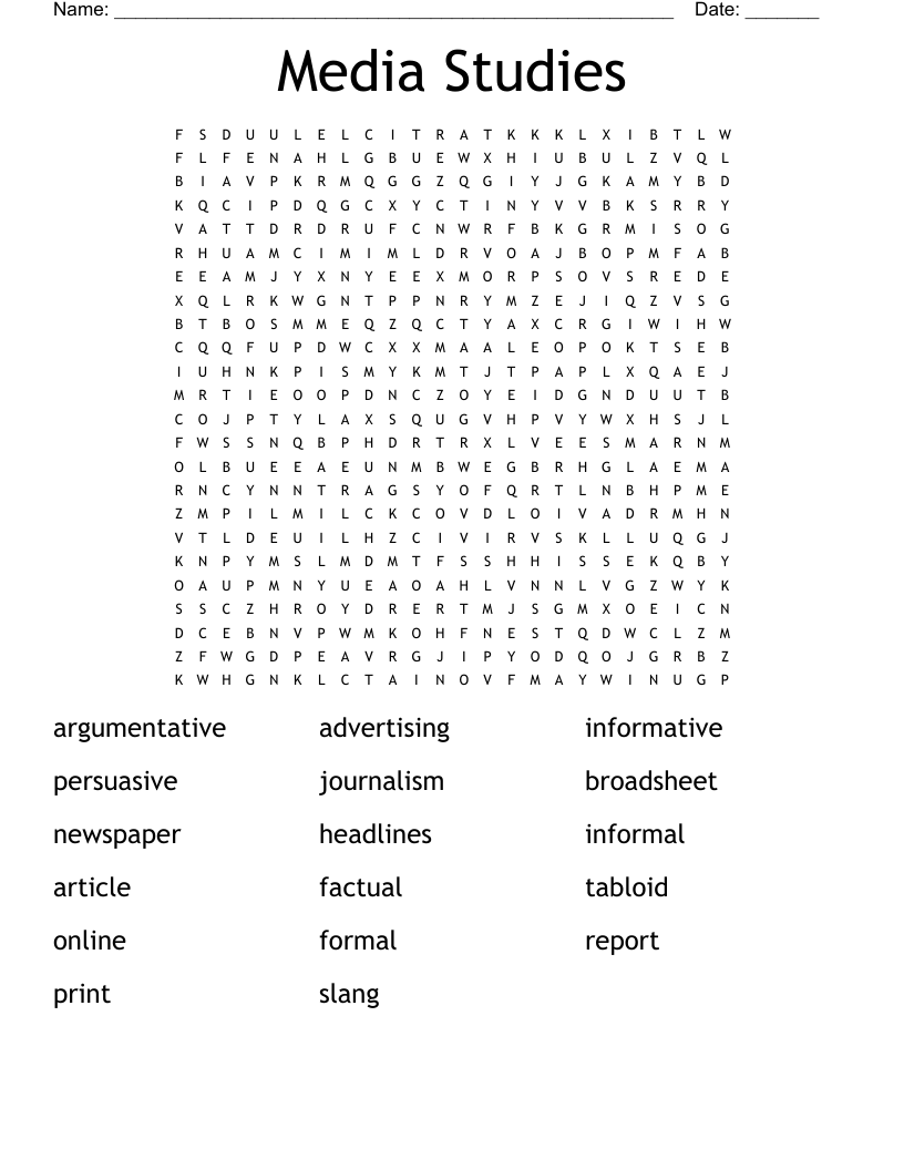 Media Studies Word Search