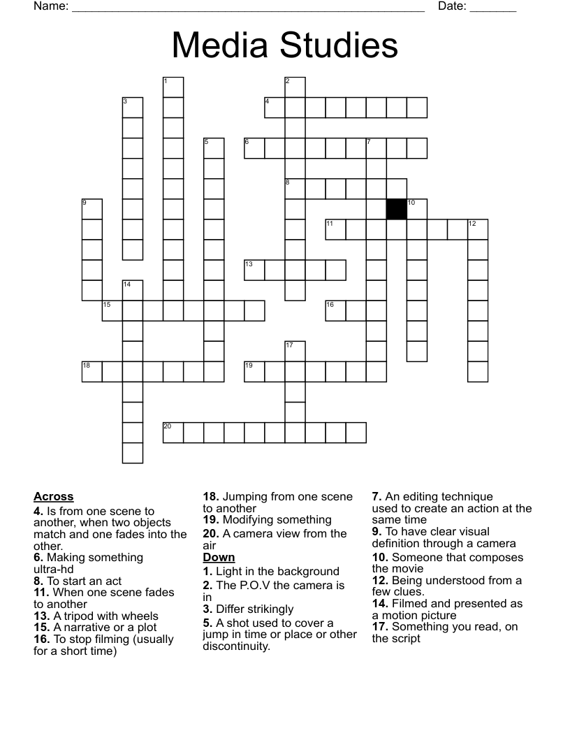 Media Studies Crossword