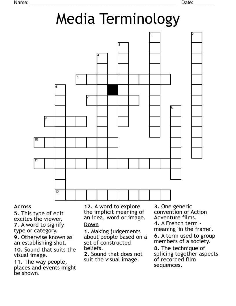 Media Terminology Crossword